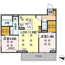 スリーレイヤー柏の葉 1階2LDKの間取り