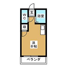 シティハイツクリハラ 2階ワンルームの間取り