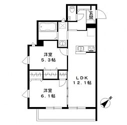 Y・ノヴェルB棟 2LDKの間取図画像
