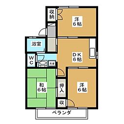 パールハイツ鏑木 3DKの間取図画像