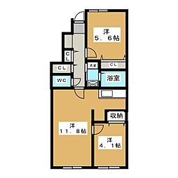 カーサ・セレッソ 2LDKの間取図画像
