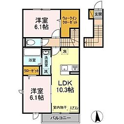 イースト・ヴィラ2 2LDKの間取図画像
