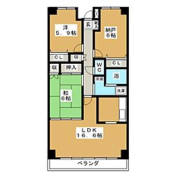 サングリーン海道割 2SLDKの間取図画像