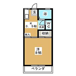 ロイヤルヒルアビコB棟 1Kの間取図画像