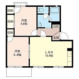 グリーンパストラル桜井 1階2LDKの間取り