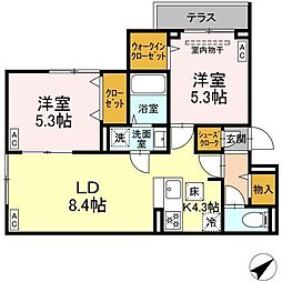 セレスティア江戸川III 1階2LDKの間取り