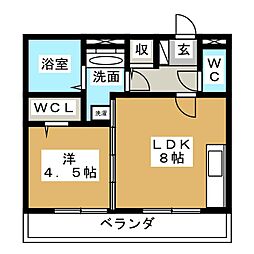 グラシューズ市川 3階1LDKの間取り