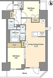 グランカーサ船堀II 12階2LDKの間取り