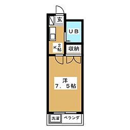 シャトーＭ 3階1Kの間取り