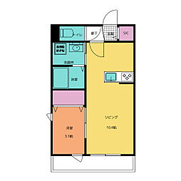 JR総武線 下総中山駅 徒歩5分の賃貸アパート 2階1LDKの間取り