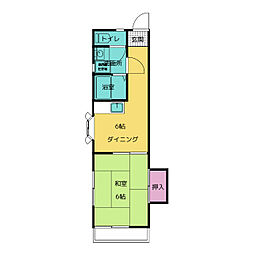 メリーハイム 2階1DKの間取り