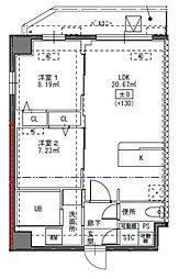 Alivis東瑞江 6階2LDKの間取り