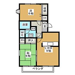 サンハイツ北方Ａ 1階2DKの間取り