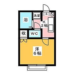ロトント 2階1Kの間取り