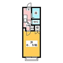 ブランシュ・ネージュB 1Kの間取図画像