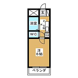 エクセル貴多川第5A 1Kの間取図画像