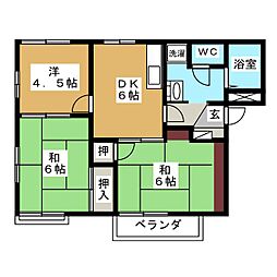 平松ハイツＡ棟 1階3DKの間取り
