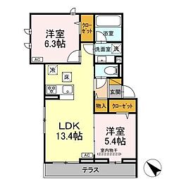 ボヌールII 1階2LDKの間取り