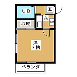 コートビレッジハラ 1階1Kの間取り