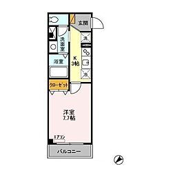 ラ・ファウンテン 3階1Kの間取り