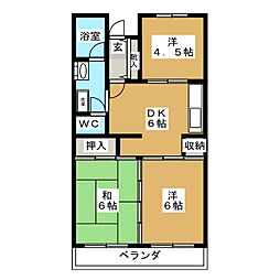 市川クローバーハイツ行徳 3DKの間取図画像