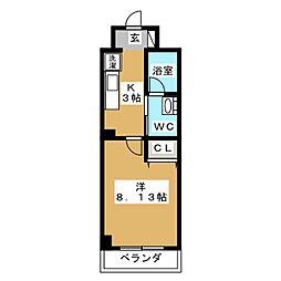 フジマンショングランデ 1Kの間取図画像