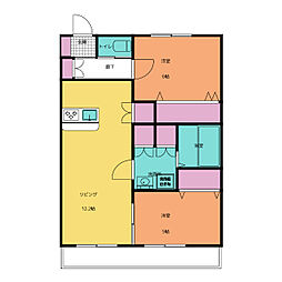 プレミール・ヴィラ 205 2階2LDKの間取り