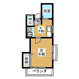 サウスパティオ 2階1Kの間取り