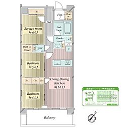 都営新宿線 船堀駅 徒歩11分の賃貸マンション 5階3LDKの間取り