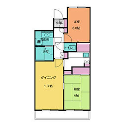 潮ハイツ 1階2LDKの間取り