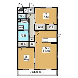 エスポワール　ソレーユ 1階2LDKの間取り