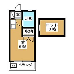JR総武線 市川駅 徒歩13分の賃貸アパート 2階ワンルームの間取り