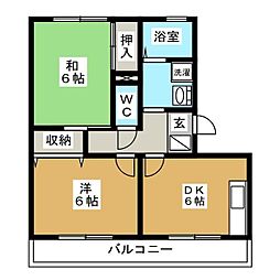 グリーンハウスミウラ 2DKの間取図画像