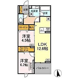 市川市大和田2丁目アパート 2LDKの間取図画像
