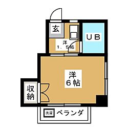 ウイング南 1Kの間取図画像