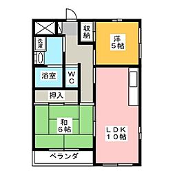 フォルテーヌ大杉 3階2LDKの間取り