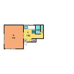 奥戸パレス1 2階1Kの間取り