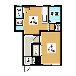ＫＭテラス 1階1Kの間取り