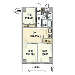 ルネ立石 3階3DKの間取り