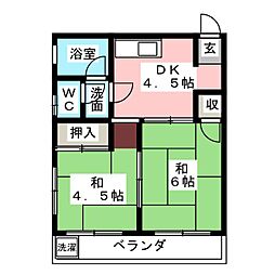 ザ・スター80 1階2DKの間取り