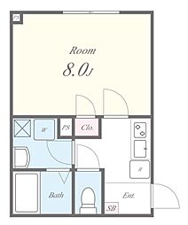 ルピナス平井 2階1Kの間取り