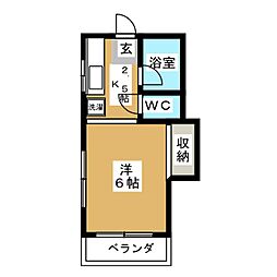 堀内ハイム 2階1Kの間取り