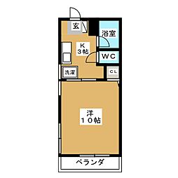 双葉第1マンション 2階1Kの間取り