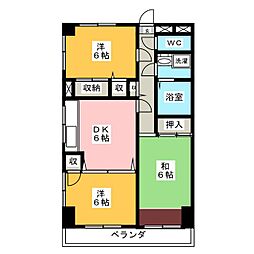カインドコート 3DKの間取図画像