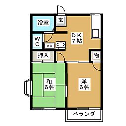コーポサンケイ 2DKの間取図画像