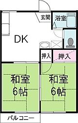 沼尻ハイツ 2階2DKの間取り