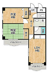 センチュリー時計台2 3階2LDKの間取り