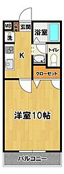 グリーン・ヨシエ2 3階1Kの間取り