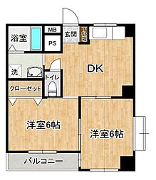 ゴールドハイツ 2DKの間取図画像