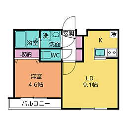 ミリアビタ前原 2階1LDKの間取り